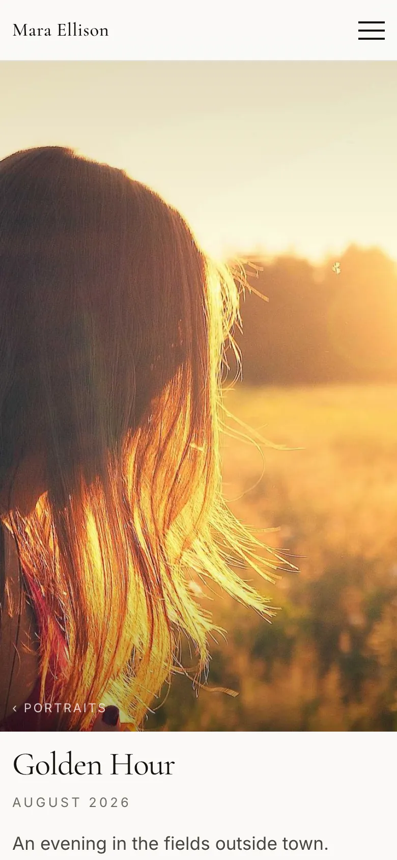 A collection on a phone: a full-width cover photo above the title Golden Hour and its date.